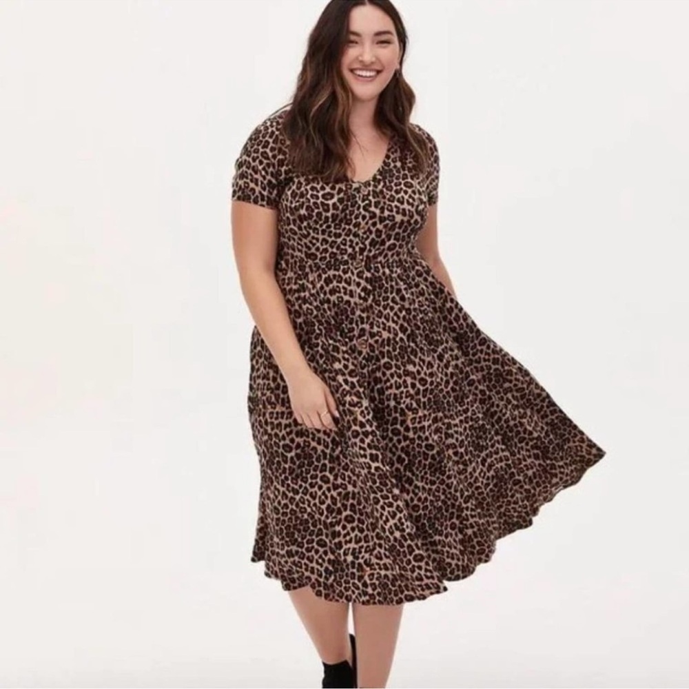 torrid Leopard Print Midi Dress in Brown and Black